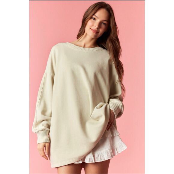 Peach Love California Sweaters - #2021. Peach Love CA Sage Oversized Cozy Mineral Wash Fleece French Terry Tunic